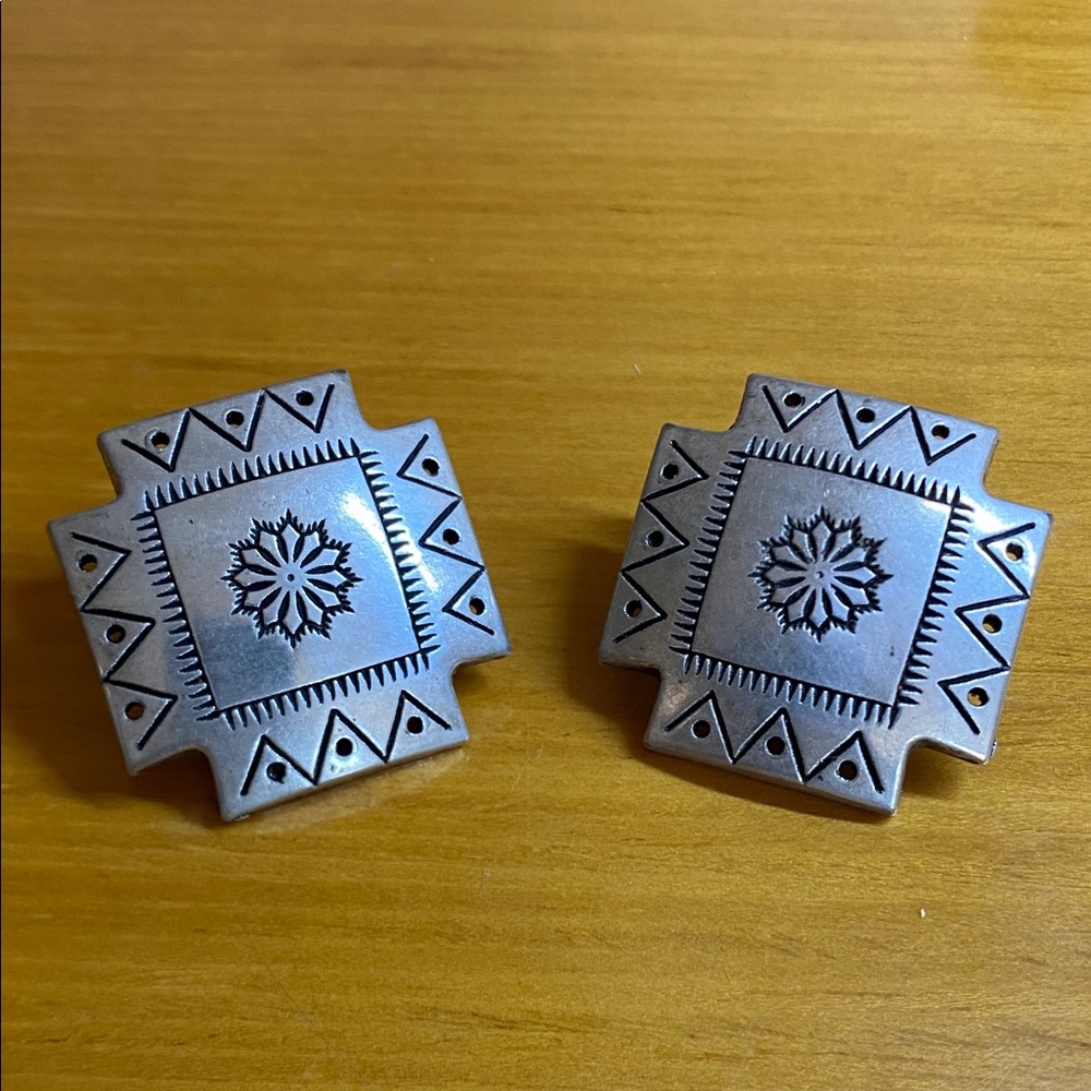 Silver-tone Concho Southwest Style Earrings